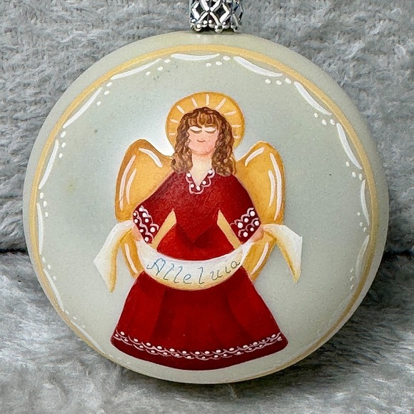 Vintage Hand Painted Glass Ornaments Cottagecore Set 2 Christmas Angel Church - Picture 5 of 8